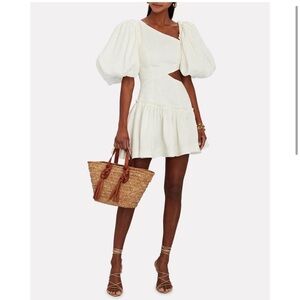 Aje ‘Chateau’ Puff Sleeve Cut-Out Mini Dress – Size 0, White